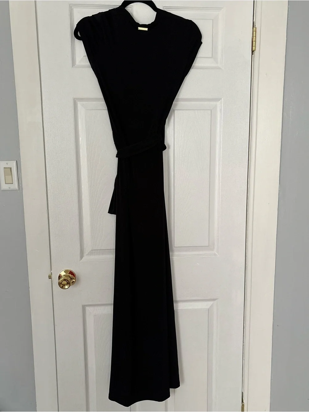 Michael Kors Black Jersey Wrap Maxi Dress with Gold Logo Plate Size 2